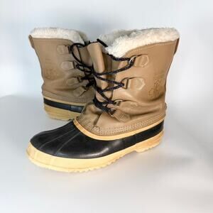 Sorel Manitou Waterproof Fleece Nubuck Leather Rubber Winter Boots Tan  Men 10